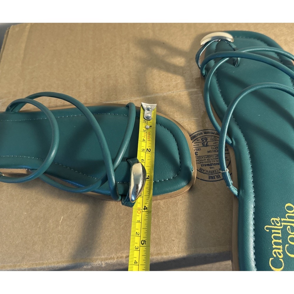 Camila Coelho Women Size 9.5 Venue Strappy Toe Ring Flat Sandals Green - Picture 13 of 14